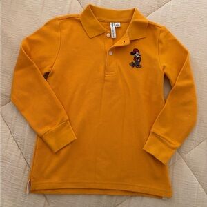 Janie and Jack X Disney Yellow Long Sleeve Polo Shirt w Embroidered Mickey Mouse